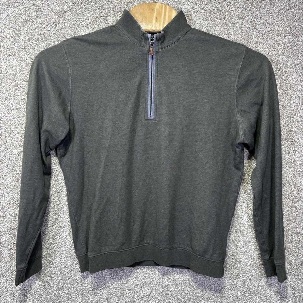 Johnnie-O Sweatshirt Mens Medium Gray 1/4 Zip Jersey Mock Neck Pullover Logo